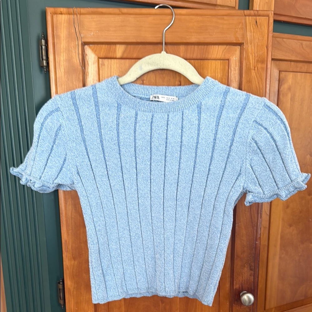 ZARA WOMENS Blue Cropped Sweater Top